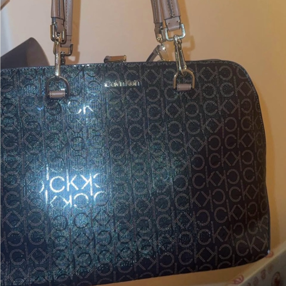 Calvin Klein Black and Silver CK Monogram Tote